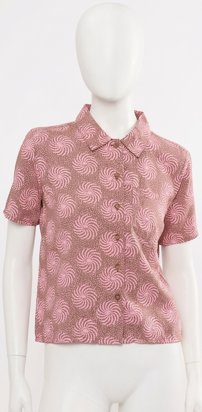 NEW ROYAL ROBBINS women's camino pucker short sleeve top in mahogany ray print